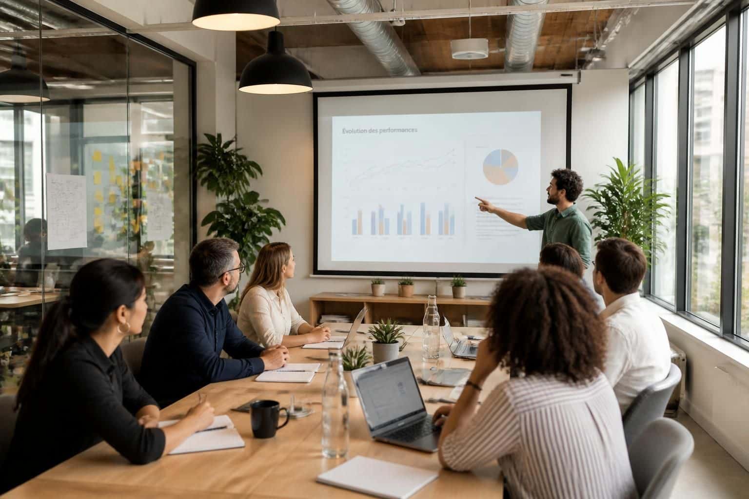 découvrez comment un écran de projection facilite la formation d'équipe en agence, rendant les sessions plus interactives et efficaces.