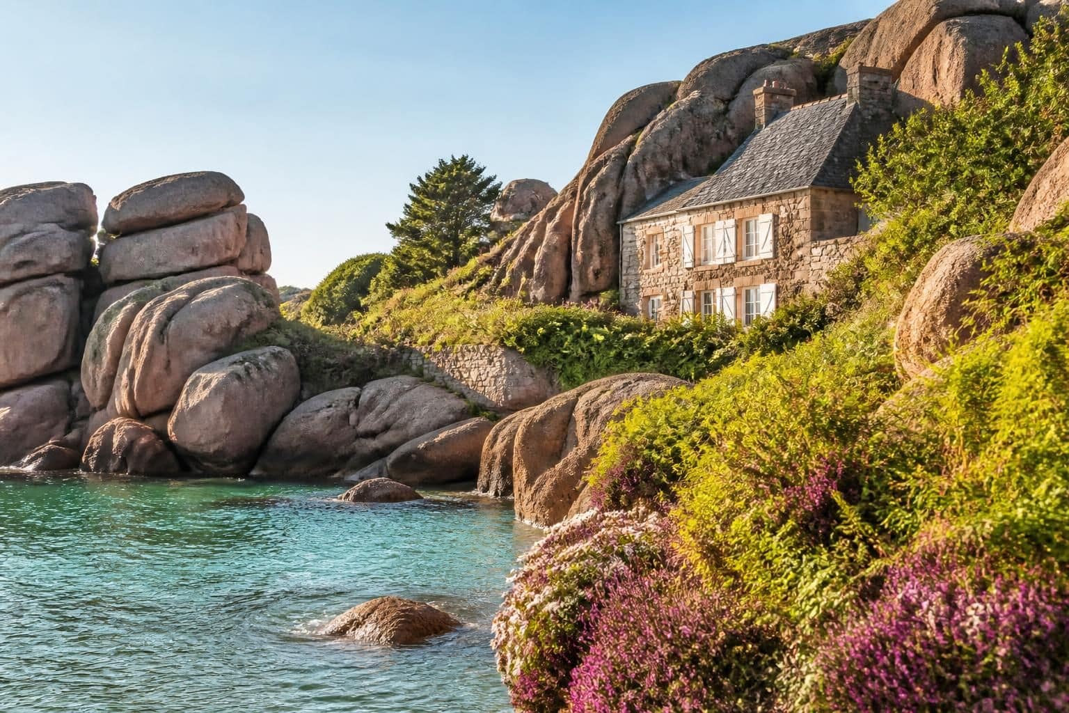 découvrez la maison entre les rochers à ploumanac'h, un véritable coin de paradis pour les amoureux de la nature, alliant charme, tranquillité et paysages époustouflants.