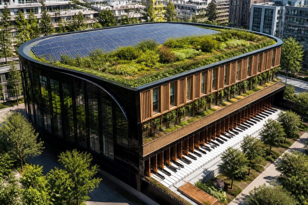 découvrez le bâtiment le piano, un exemple brillant d'innovation durable alliant design moderne et respect de l'environnement.
