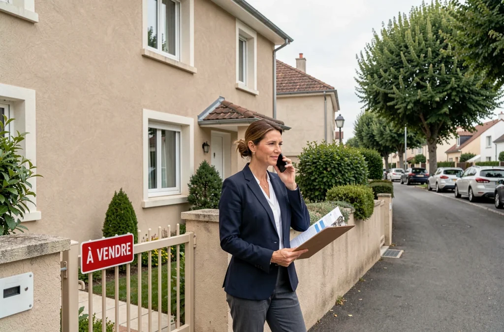 Agent immobilier devant une maison à vendre en urgence en Seine-et-Marne suite à un divorce